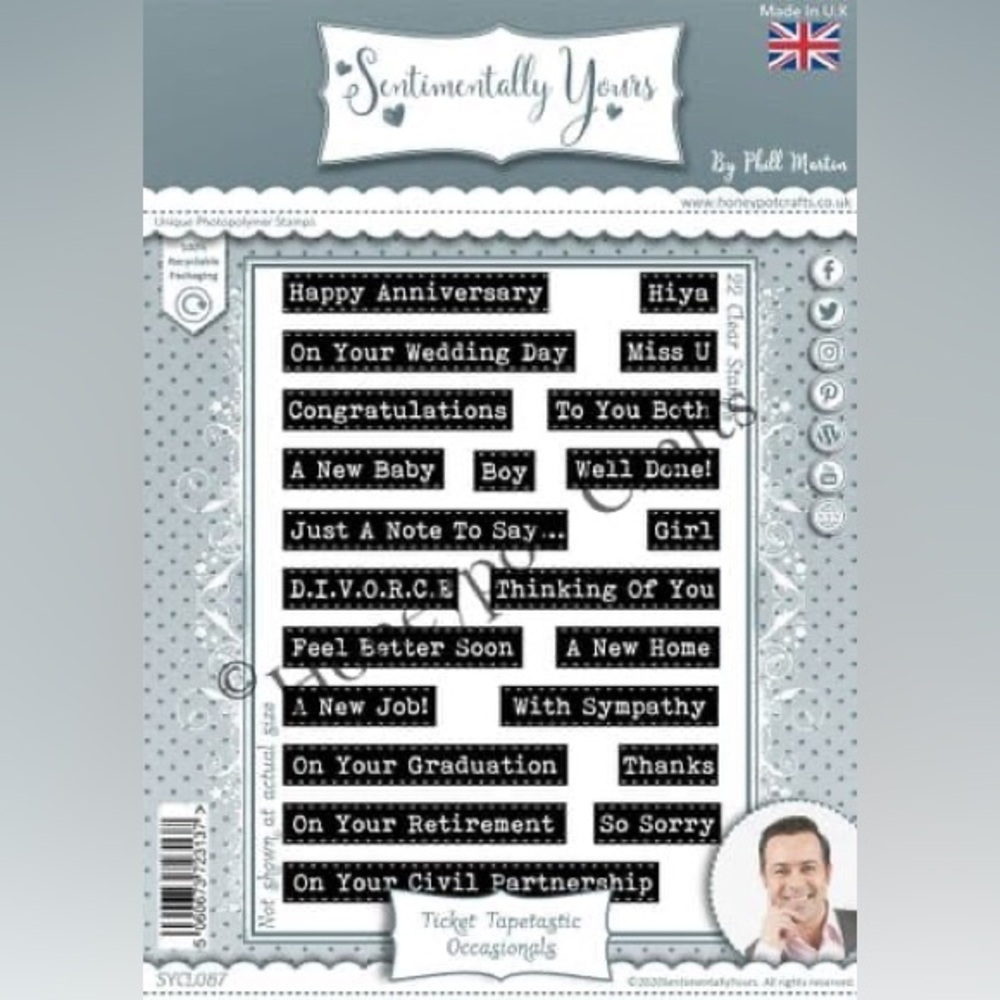 Sentimentally Yours -Sentiment Stamp Set- Ticket Tapetastic - Occasionals NWT